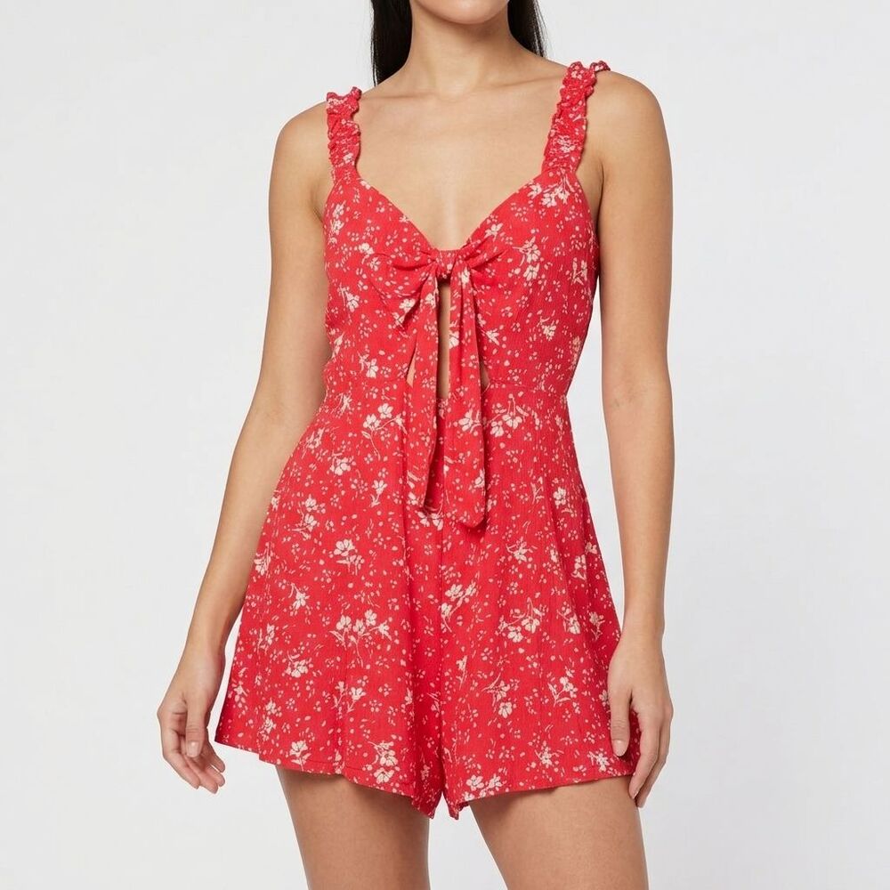 Luna Chix Floral Front Tie Cutout Romper Womens Large Pink Boho Babydoll Summer